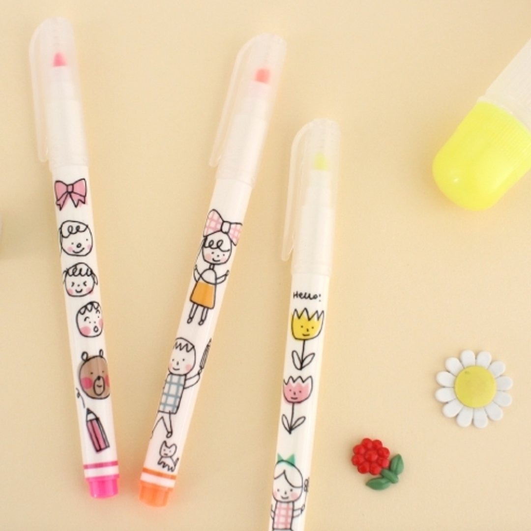 韩国【Afrocat】drawing friends high lighter  (3 pices) 可爱  文具  萤光笔-预购 - 其他书写用品 - 塑料 多色