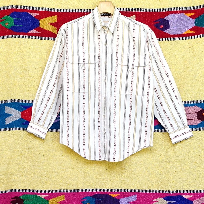 BajuTua/古着/大地色图腾条纹长衫(中性风) - 女装衬衫 - 棉．麻 白色