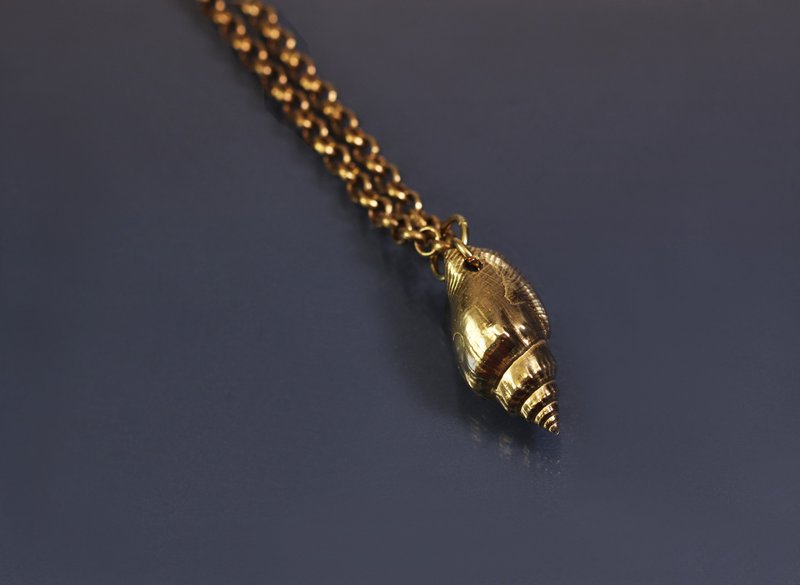 实物系列-长贝壳黄铜链 - 项链 - 铜/黄铜 蓝色