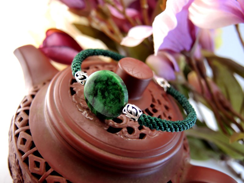 母亲节礼盒定制化礼物-翠月-中国风典雅仕女圆佩翠玉手环 - 手链/手环 - 宝石 绿色