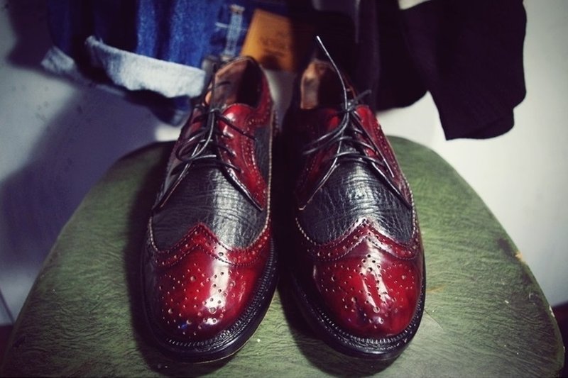 ~后菜园~二手古着英伦 双色拚皮德比鞋(尺码42-43号可穿) VINTAGE/USED/MOD'S - 男款休闲鞋 - 真皮 黑色