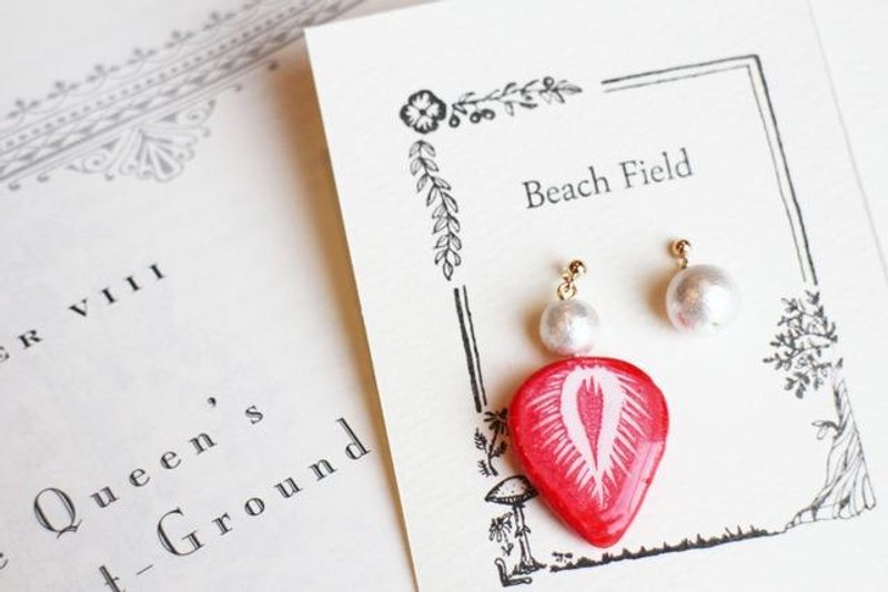 草莓耳环 14 K 金 【单耳草莓＋单耳珍珠】 - 耳环/耳夹 - 其他金属 红色