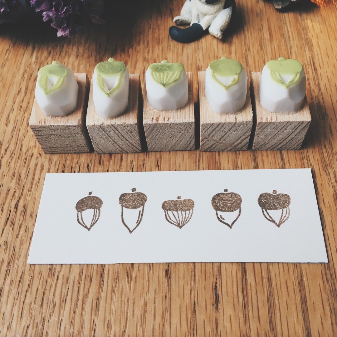 Deerday手刻章 橡实 (五颗组) - 印章/印台 - 橡胶 咖啡色