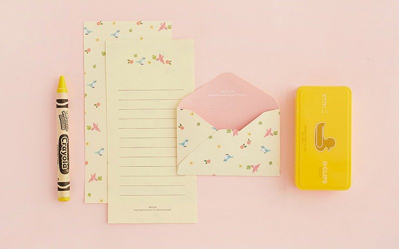 ARDIUM 可爱动物信纸组（一组三份）- 黄底鸟儿 - 卡片/明信片 - 纸 黄色