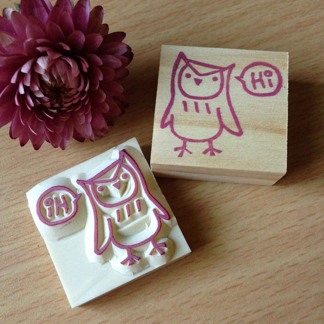 白色猫头鹰SAY Hi！手作橡皮章 - 其他 - 其他材质 紫色