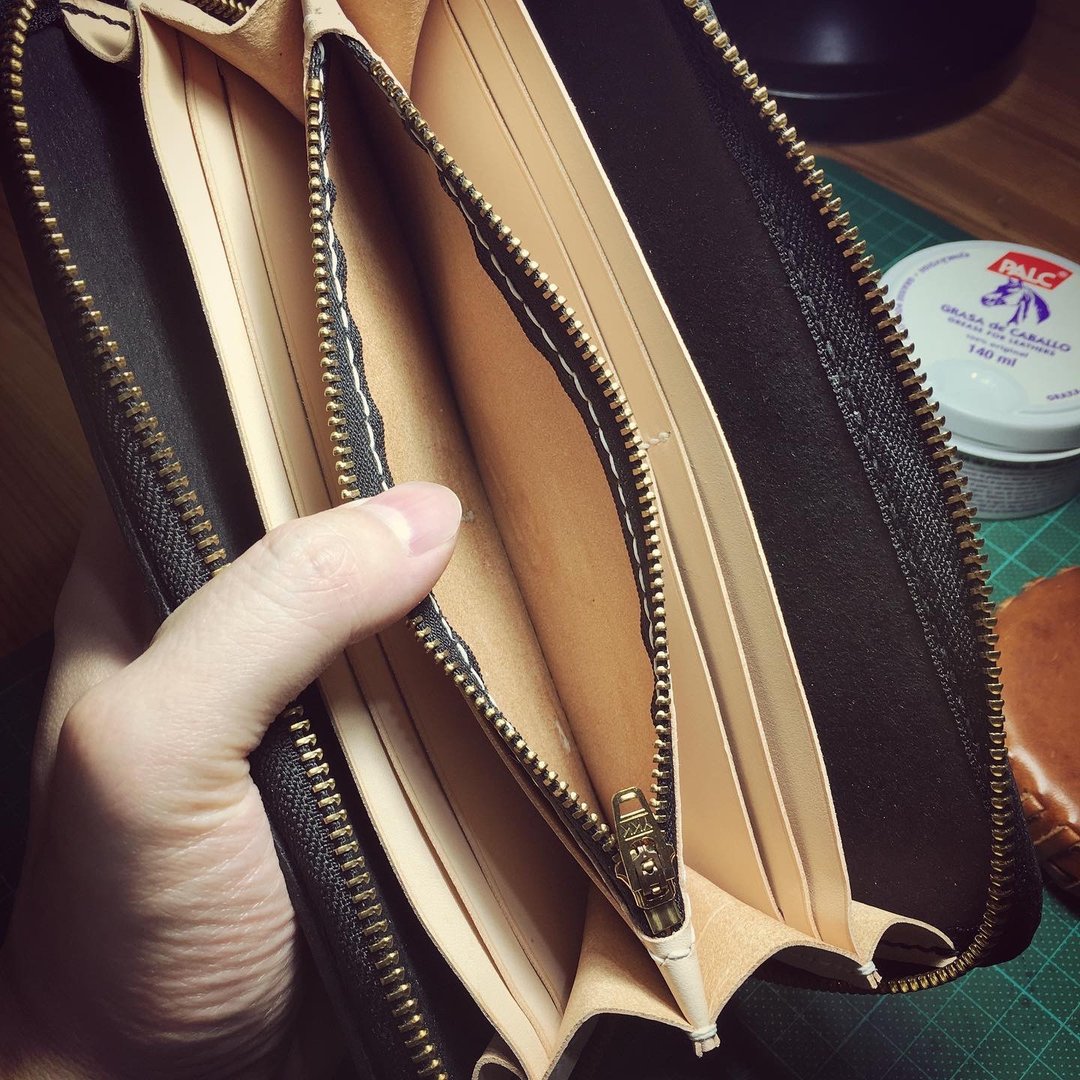 小岛手工拉链长夹 Leather Zip Around Wallet-加宽版 - 皮夹/钱包 - 真皮 黑色