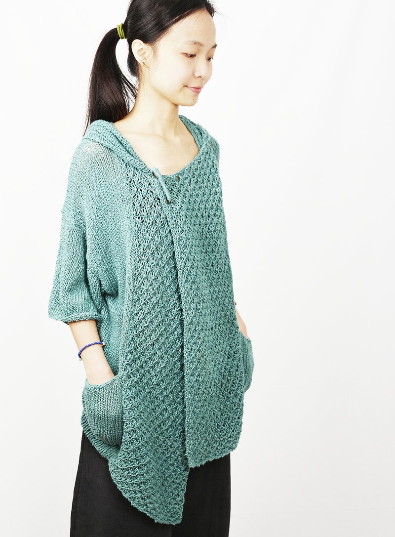 手织棉线帽子外套＿公平贸易 - 女装休闲/机能外套 - 其他材质 蓝色