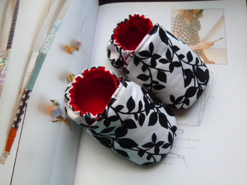 黑白枝叶学步鞋款 - 童装鞋 - 棉．麻 黑色