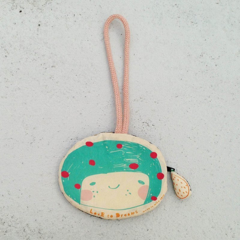 小女孩 悠游卡夹/零钱包-湖绿/桃红点 - 零钱包 - 棉．麻 绿色