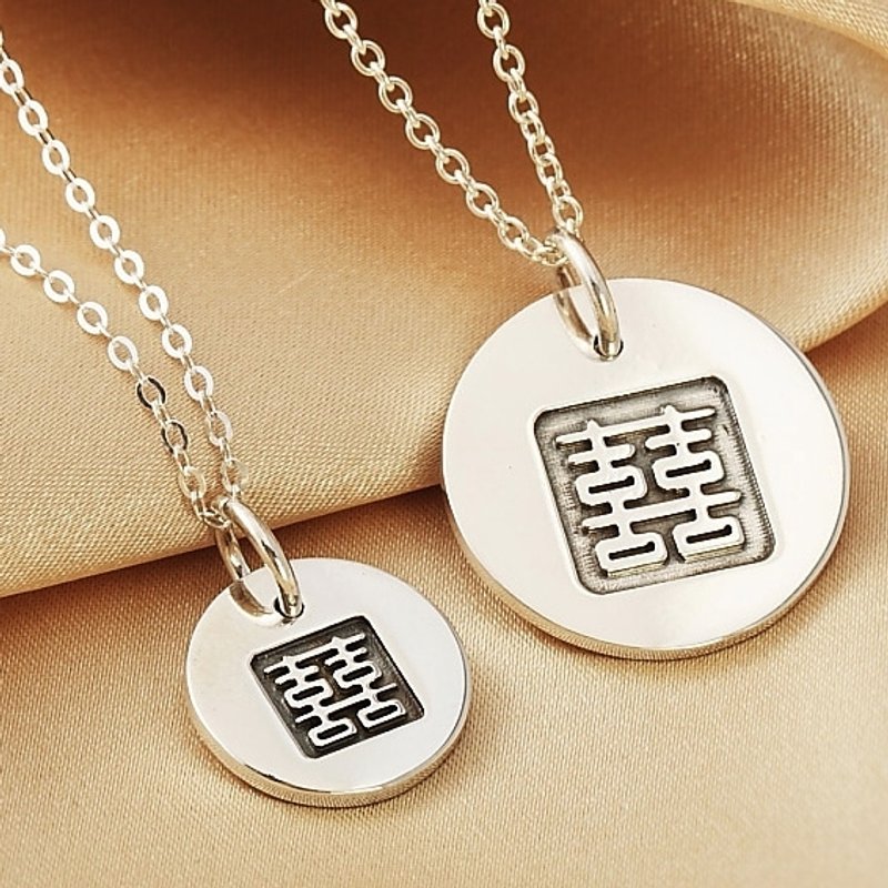 囍事成双 纯银对墬 情侣对墬(不含链) - 项链 - 纯银 灰色