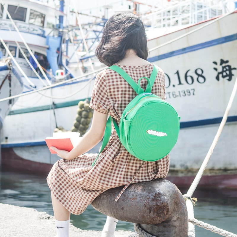 可怜虫折扣品 - 食物链 - 蚕宝宝吃叶子 / 圆圆后背包 - 后背包/双肩包 - 其他材质 绿色