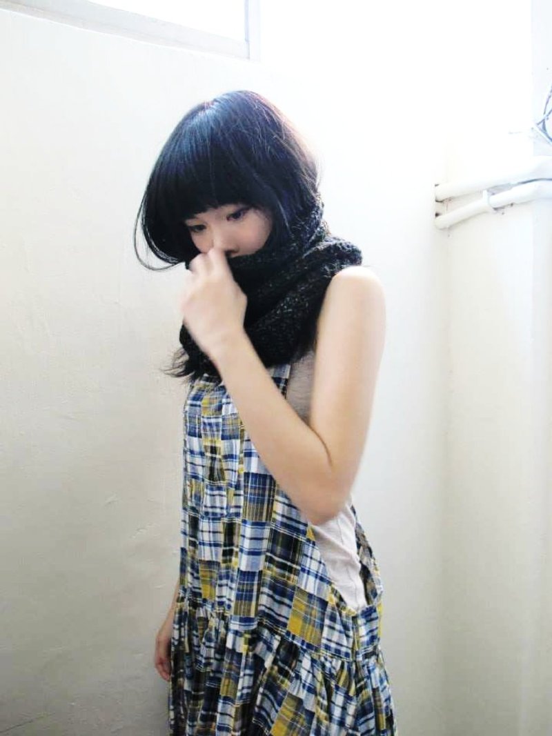 Lan毛线围脖(黑蓝橘褐渐层) - 丝巾 - 其他材质 黑色