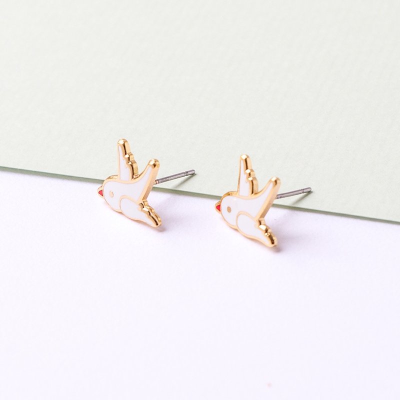 纯真鸟儿 幸运花 耳环 耳夹 生日礼物 夹式耳环 - 耳环/耳夹 - 珐琅 白色