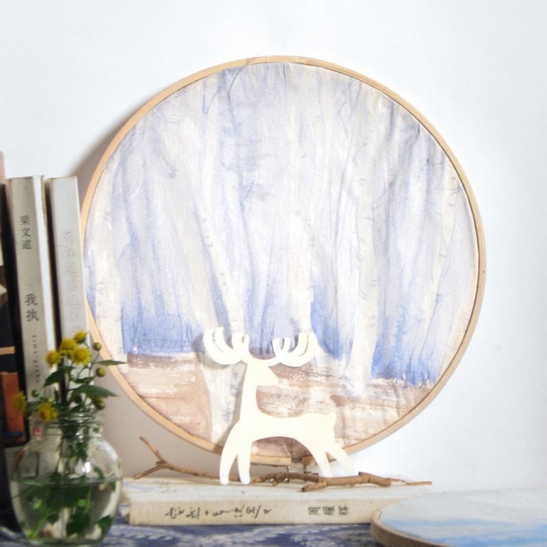 圣诞节《山林之歌》圆形装饰挂画之白桦林（原画）（含框27cm） - 海报/装饰画/版画 - 纸 蓝色