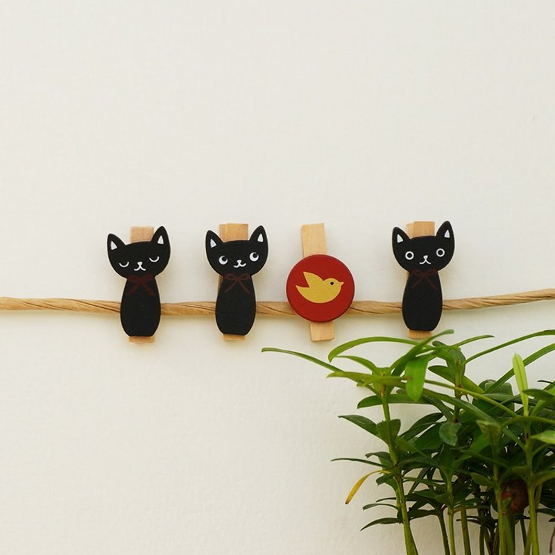 和风猫咪木制夹子(4入/组) 日本设计 拍立得夹 有黑猫喔 圣诞节 交换礼物好选择 - 相簿/相册 - 木头 黑色