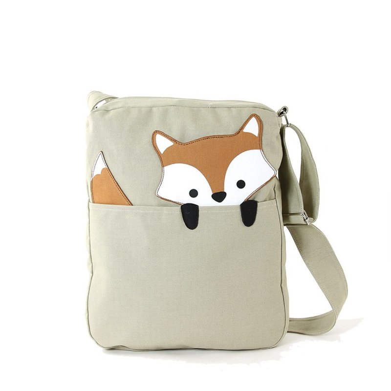 Sleepyville Critters酷乐村美国设计- 狐狸童趣造型帆布斜背动物包 85100CN - 侧背包/斜挎包 - 棉．麻 咖啡色
