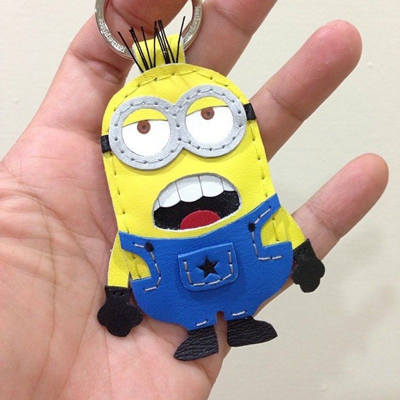 神偷奶爸 2 Despicable Me 2 Minion 小小兵 黄色 唱歌版 蓝衣服 Dave 手工皮革 钥匙圈 - 吊饰 - 真皮 黄色