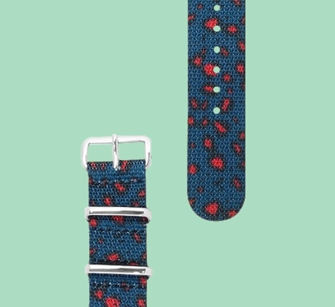 HYPERGRAND军用表带 - 20mm - MILIBAND 蓝红豹纹(银扣) - 女表 - 其他材质 多色