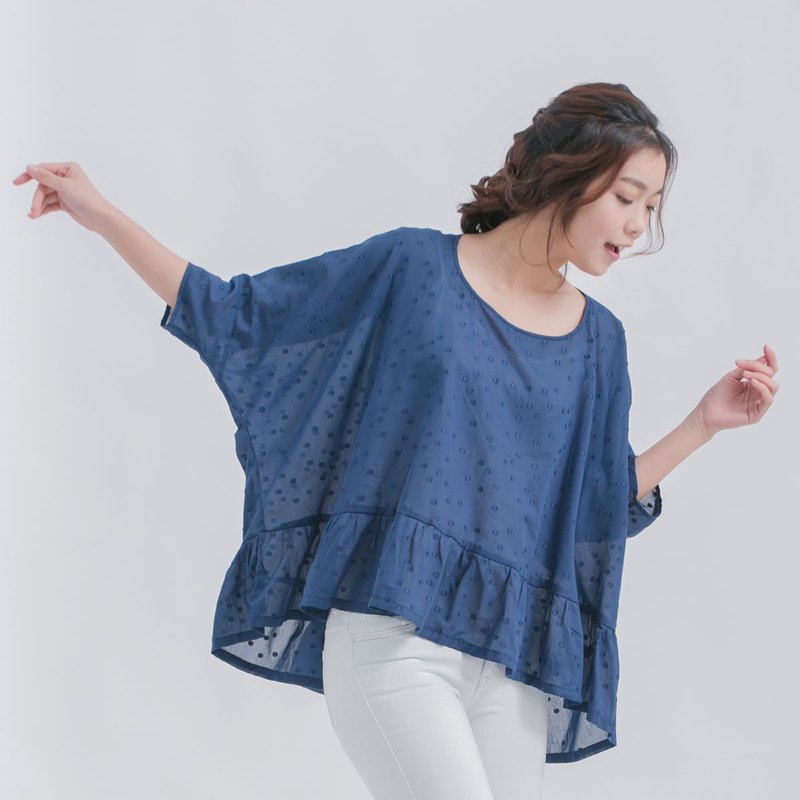 Fita 荷摆宽上衣/深蓝 - 女装上衣 - 棉．麻 蓝色