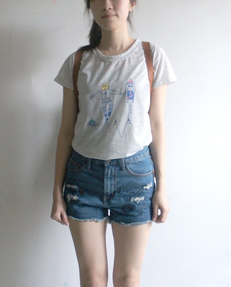 彩色马戏团（浅浅粉、绵羊灰）最后一件 - 女装 T 恤 - 棉．麻 灰色