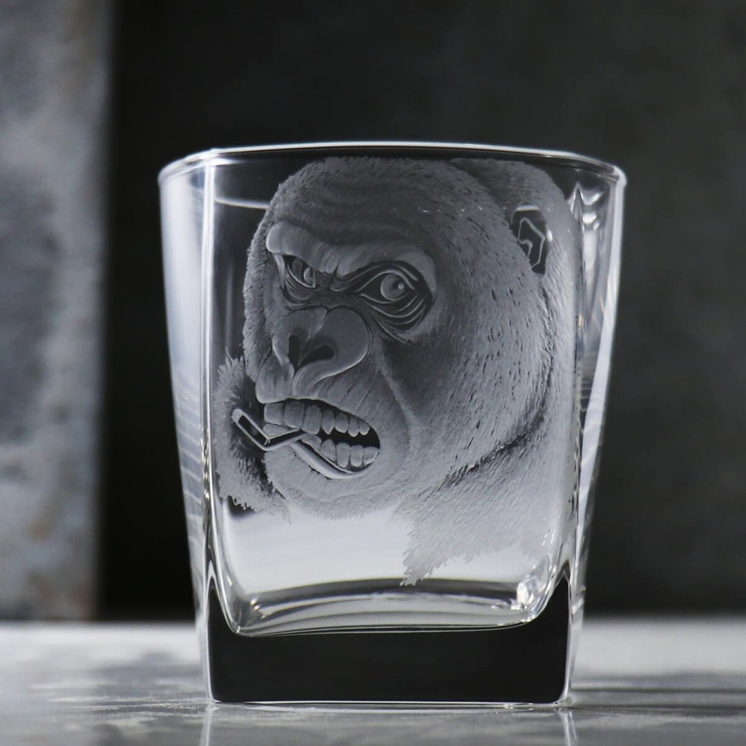 295cc【猩猩手绘杯】金刚威士忌杯 刻字生日杯 - 订制画像 - 玻璃 灰色
