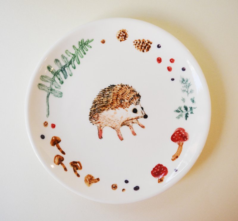 手绘6寸蛋糕盘 餐盘-小刺猬 - 浅碟/小碟子 - 瓷 咖啡色