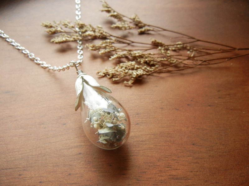 *coucoubird*叶盖水滴玻璃球-雾银古典蓝 - 项链 - 玻璃 白色