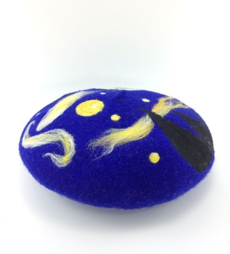 梵高星空 贝雷帽 秋冬新品 蓝色羊毛毡画家帽 - 帽子 - 其他材质 蓝色