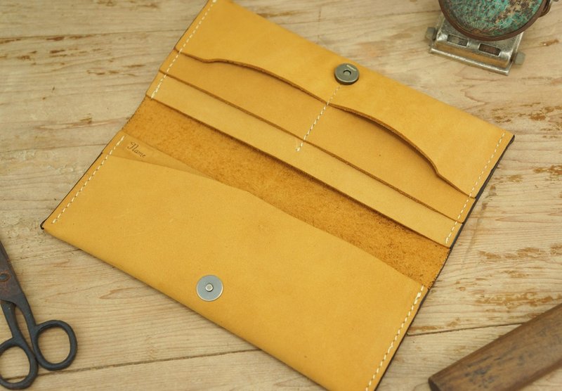 【磨面牛皮】多票层几何长夹 （五金配件专属印字） - 皮夹/钱包 - 真皮 咖啡色