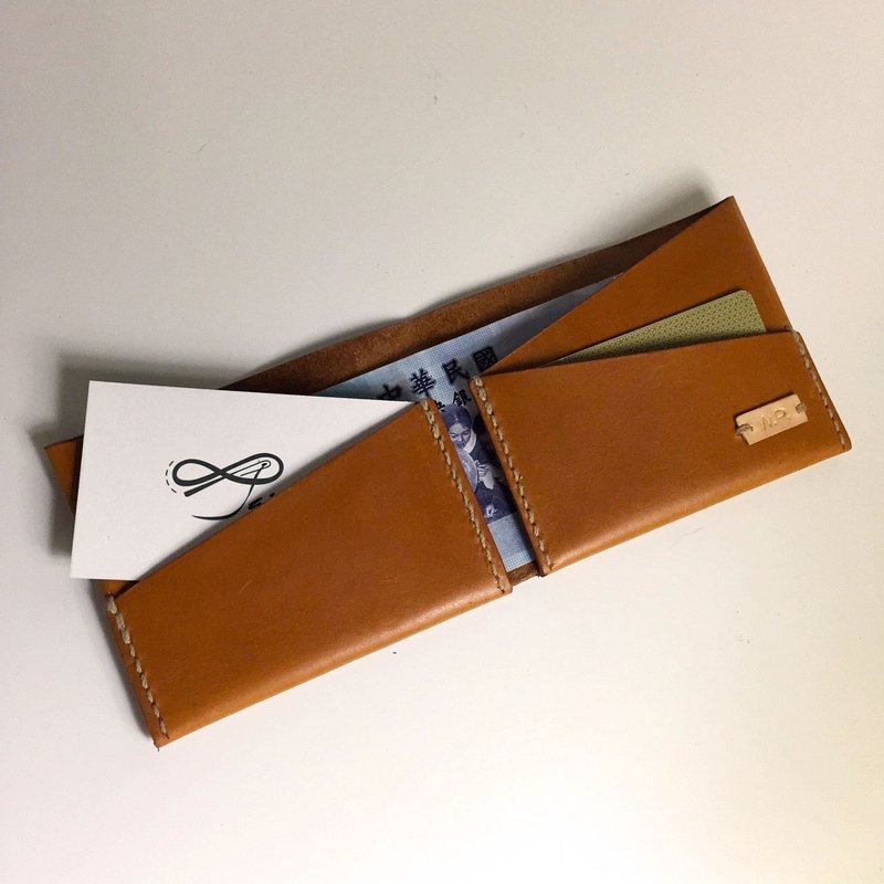 88Tailors 极简-斜线的角度 纯手工 植鞣革牛皮短夹 - 皮夹/钱包 - 真皮 咖啡色