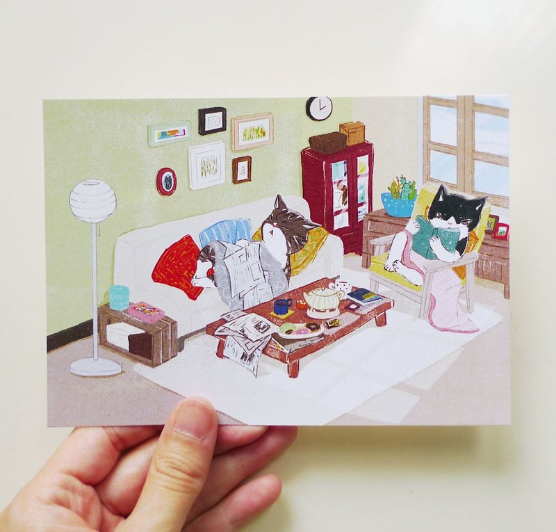 明信片-悠闲的在客厅 - 卡片/明信片 - 纸 绿色