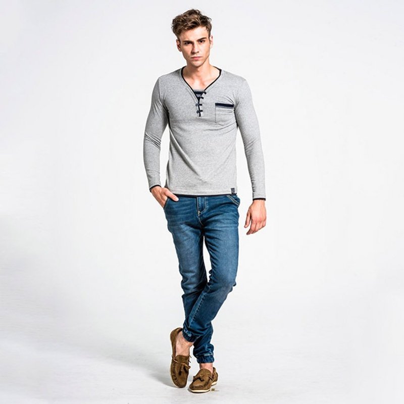 男款针织牛仔束口长裤-中深蓝 NOVI - 男士长裤 - 其他材质 蓝色