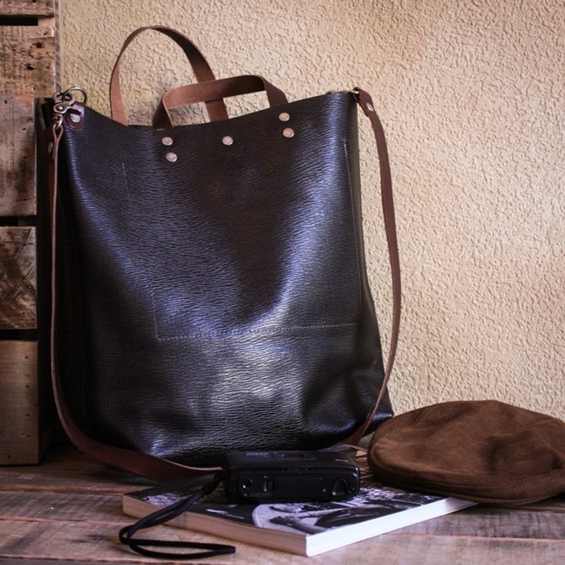 SUD意大利皮革包黑咖啡 - 侧背包/斜挎包 - 真皮 黑色