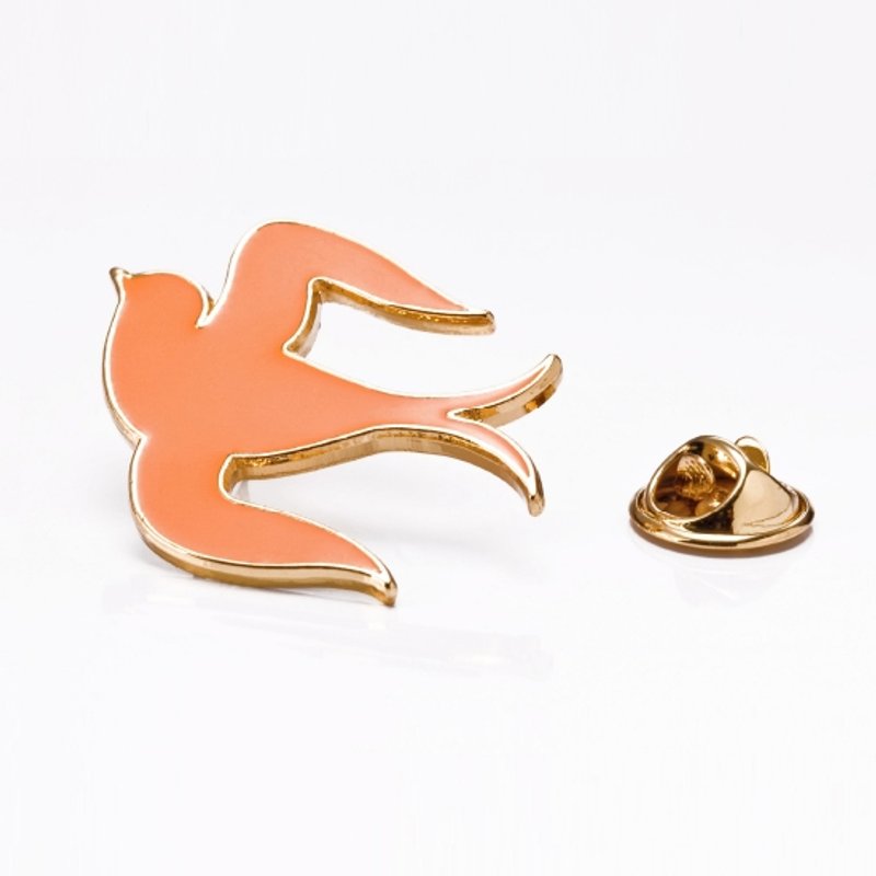 圣诞交换礼物。法式别针。限量饰品。生日礼物。女生礼物。定情礼物。浪漫巴黎。燕子别针 Brooch - 胸针 - 其他金属 橘色
