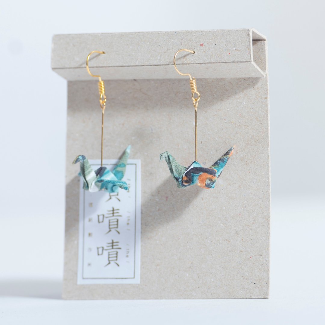 \鹤鹤成双/ 折纸耳环_绿黄花 - 耳环/耳夹 - 其他材质 绿色