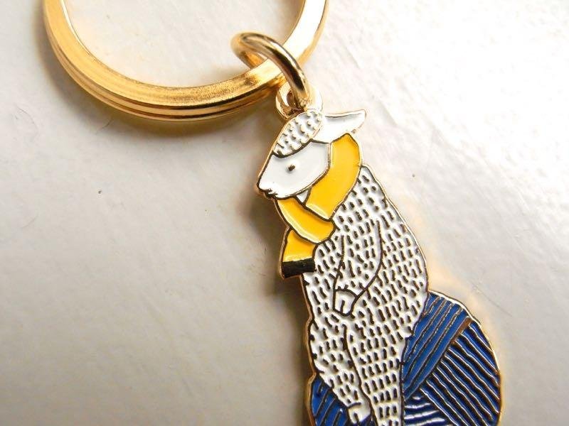 SH58 sheep key ring - gold / yellow scarf / navy blue yarn ball - 钥匙链/钥匙包 - 其他金属 蓝色