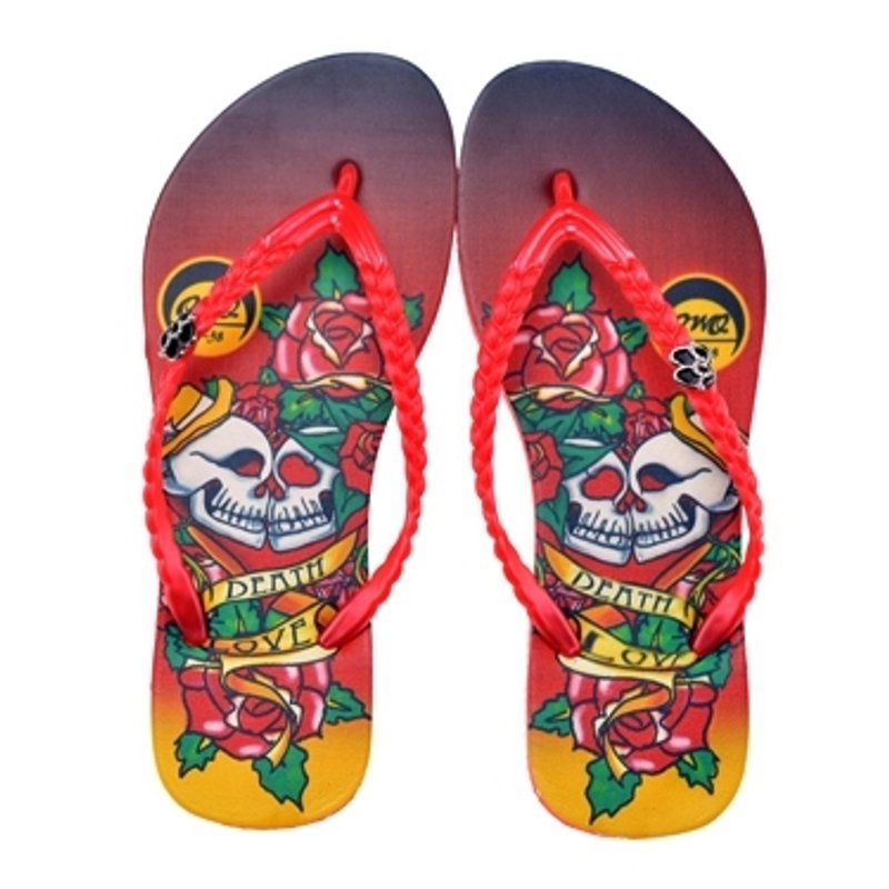 QWQ施华洛世奇水钻人字拖/S021-双头爱-A-红 - 男女凉鞋 - 防水材质 红色