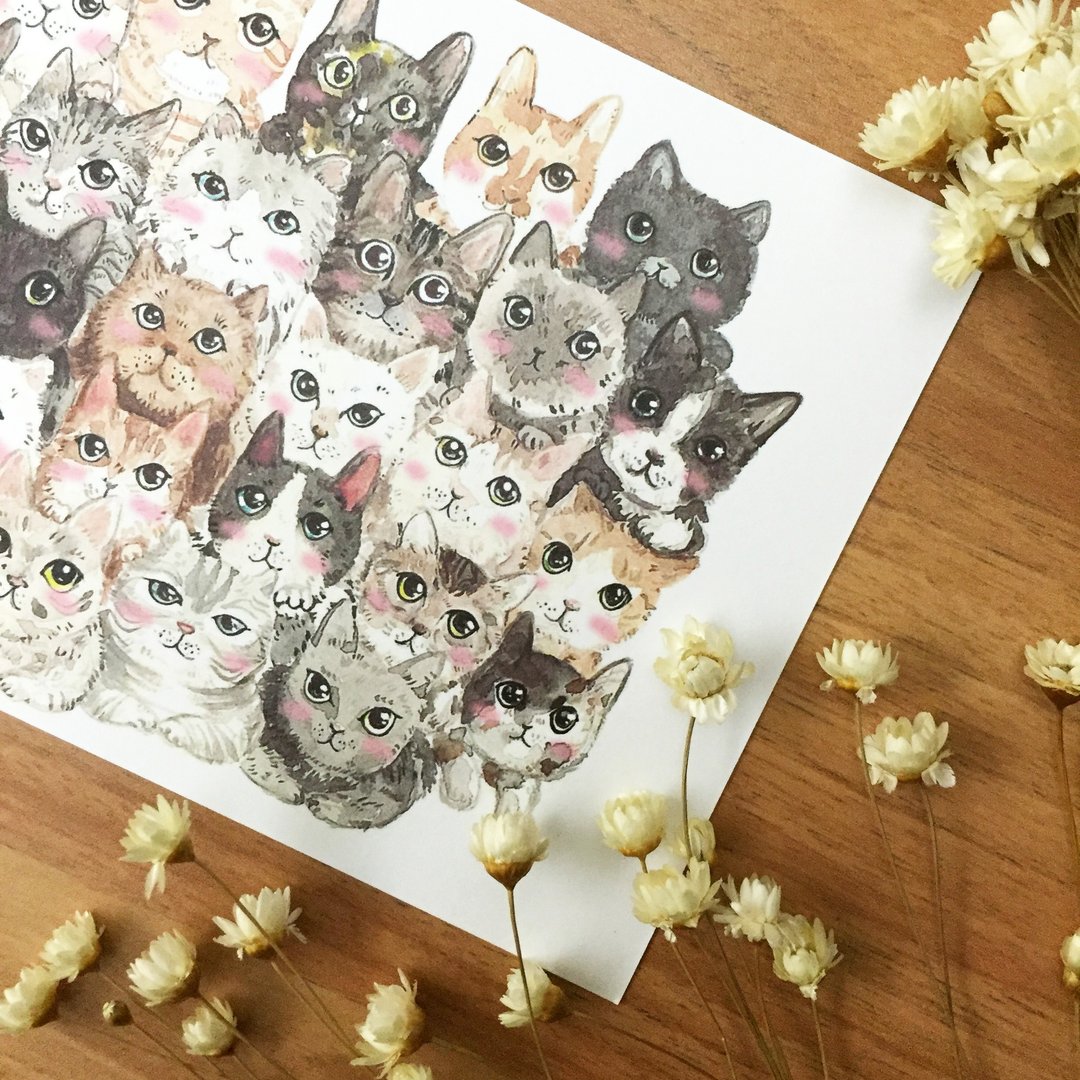 猫咪叠叠乐明信片 - 卡片/明信片 - 纸 卡其色