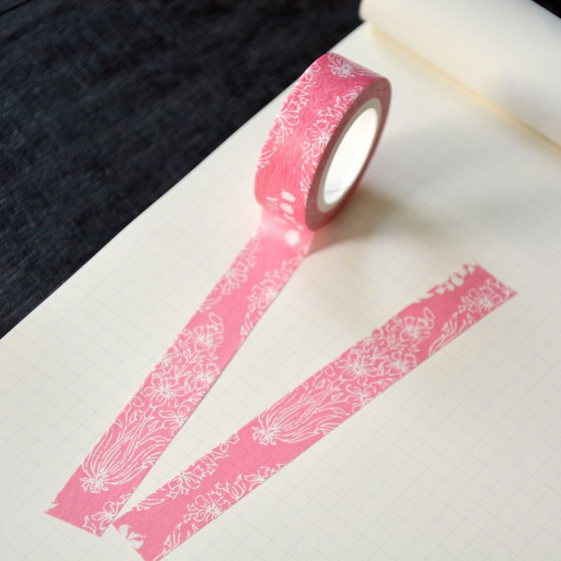 ◆◆年终特价◆◆【印度绣村自足企划】手工盖印-豆蔻粉 - 纸胶带 - 纸 粉红色