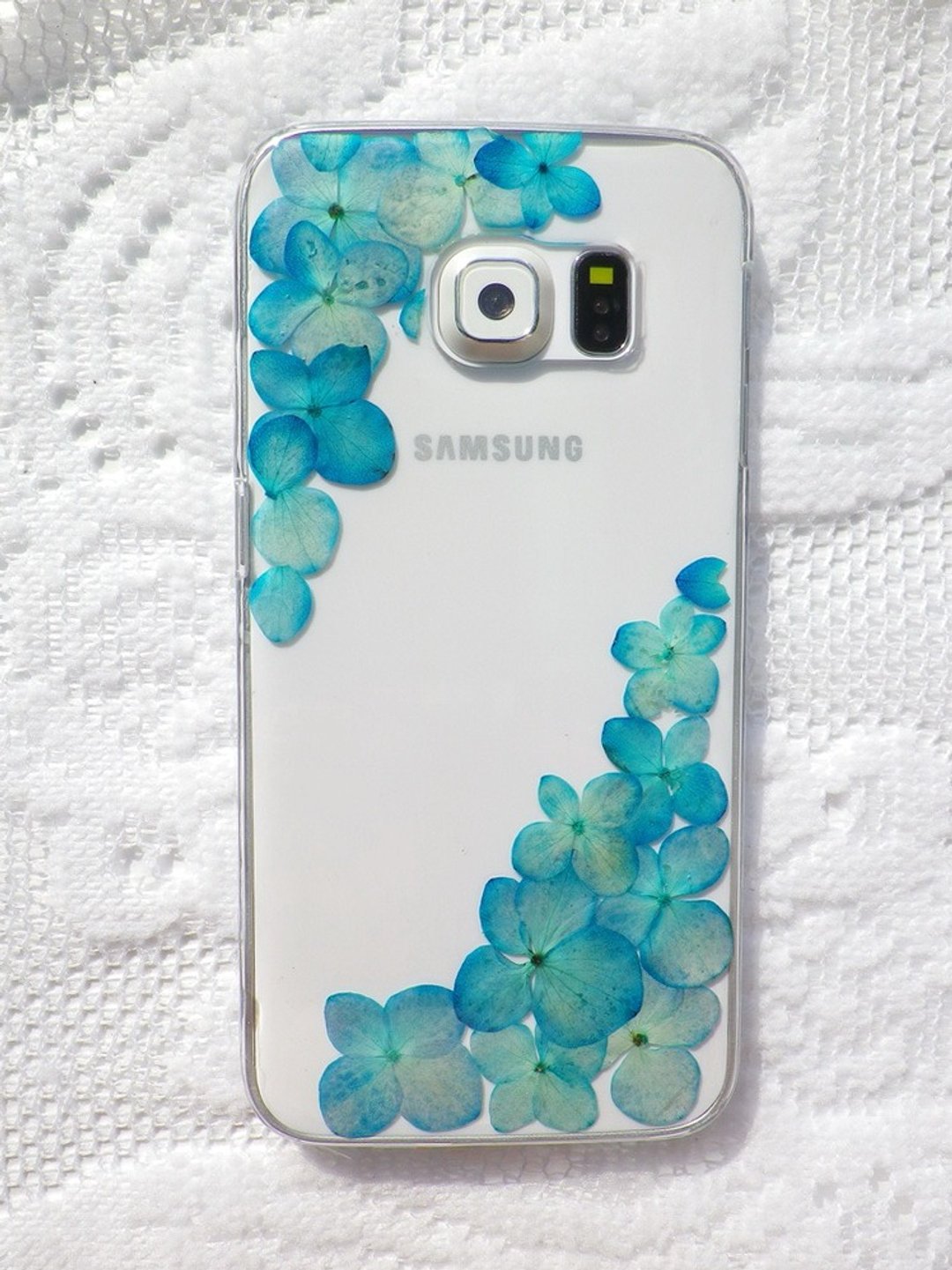 Anny's workshop手作押花手机保护壳，适用于Samsung Galaxy S6 Edge case, 绣球花系列 - 手机壳/手机套 - 塑料 蓝色