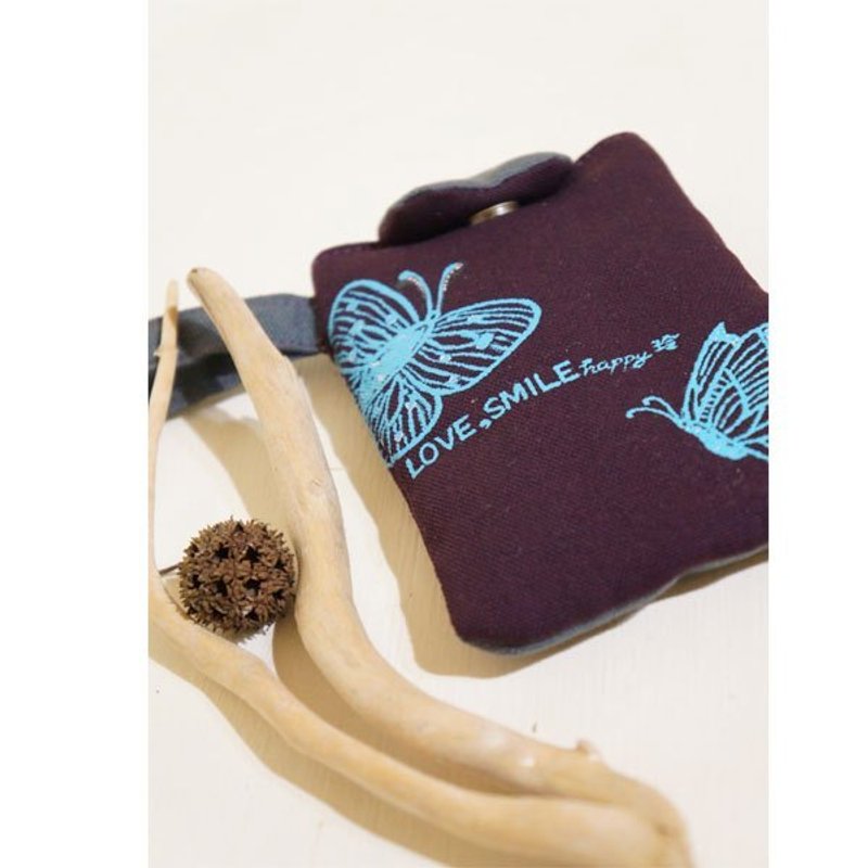 手绘蓝蝴蝶LOVE,SMILE,HAPPY(深紫+灰)手机袋/布品将依现存而有异动喔!欢迎询问 - 其他 - 其他材质 紫色