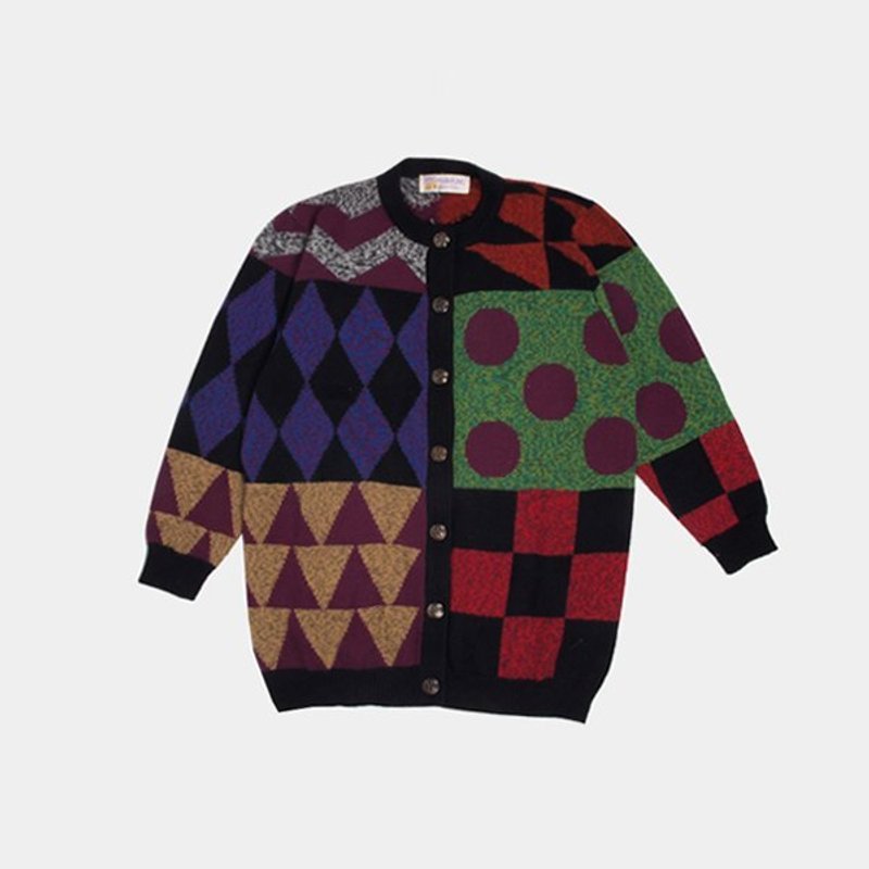 │moderato│几何迷幻撞色拼接复古古着针织外套/森林女孩.文艺男孩.vintage.草间弥生 - 女装休闲/机能外套 - 其他材质 多色