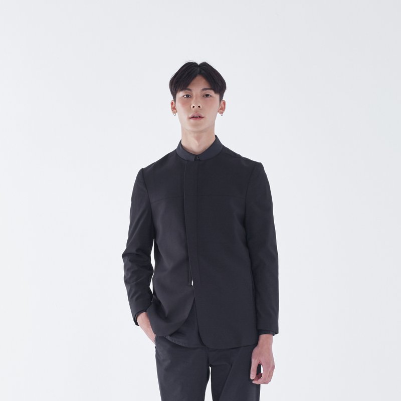 TRAN - 极简立领拉链西装 - 男装外套 - 其他材质 黑色