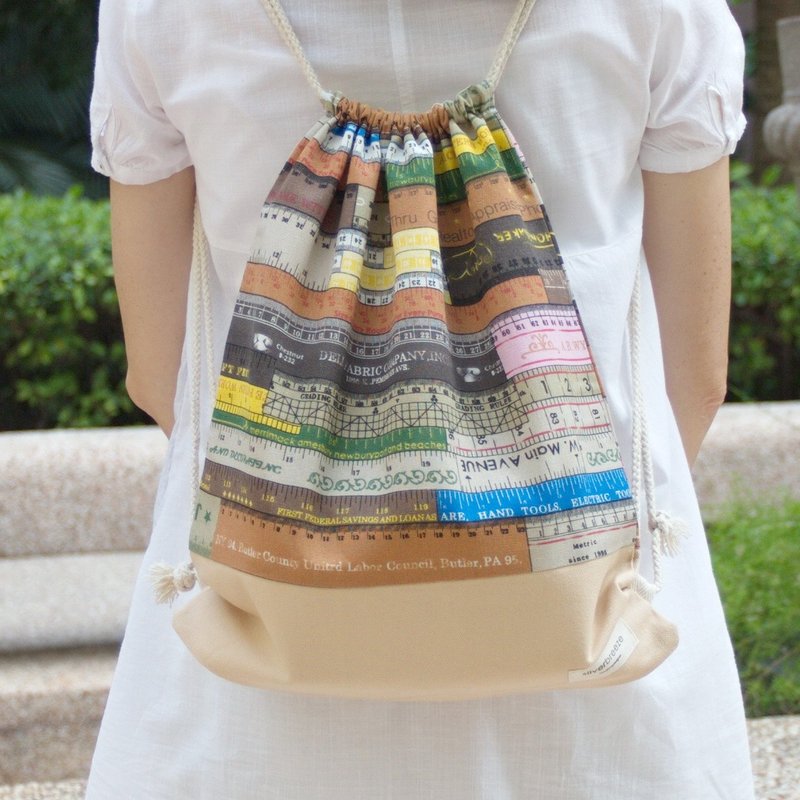 Silverbreeze~束口后背包~彩色尺子 (a) (B32) (现货供应中) - 束口袋双肩包 - 棉．麻 咖啡色