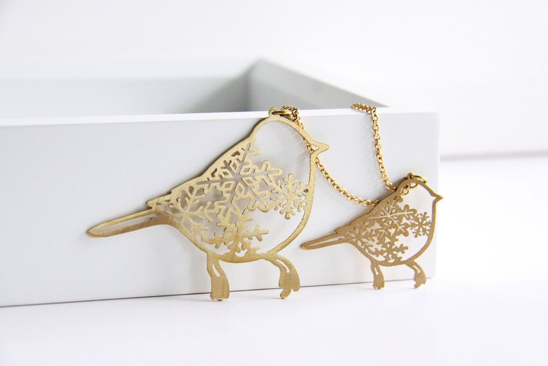 Mother and Baby Birds Snowflake Graphic Necklace - 项链 - 其他金属 金色