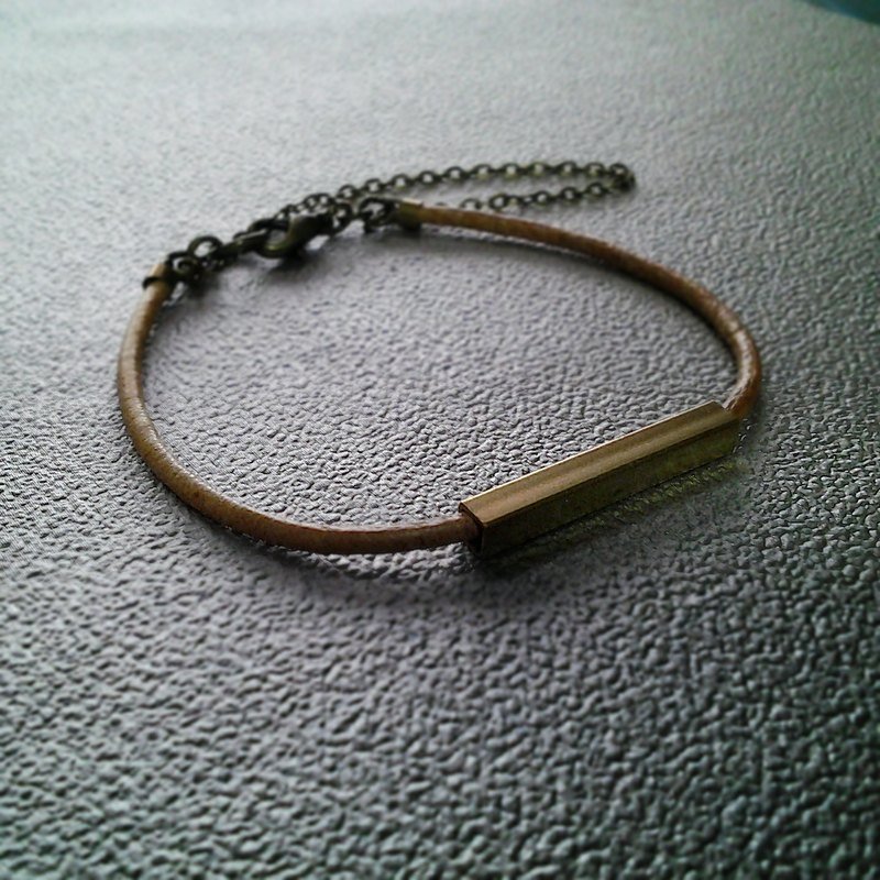 EarringFanatic黄铜手链几何简约长条真皮金属中性手链 - 手链/手环 - 其他金属 咖啡色