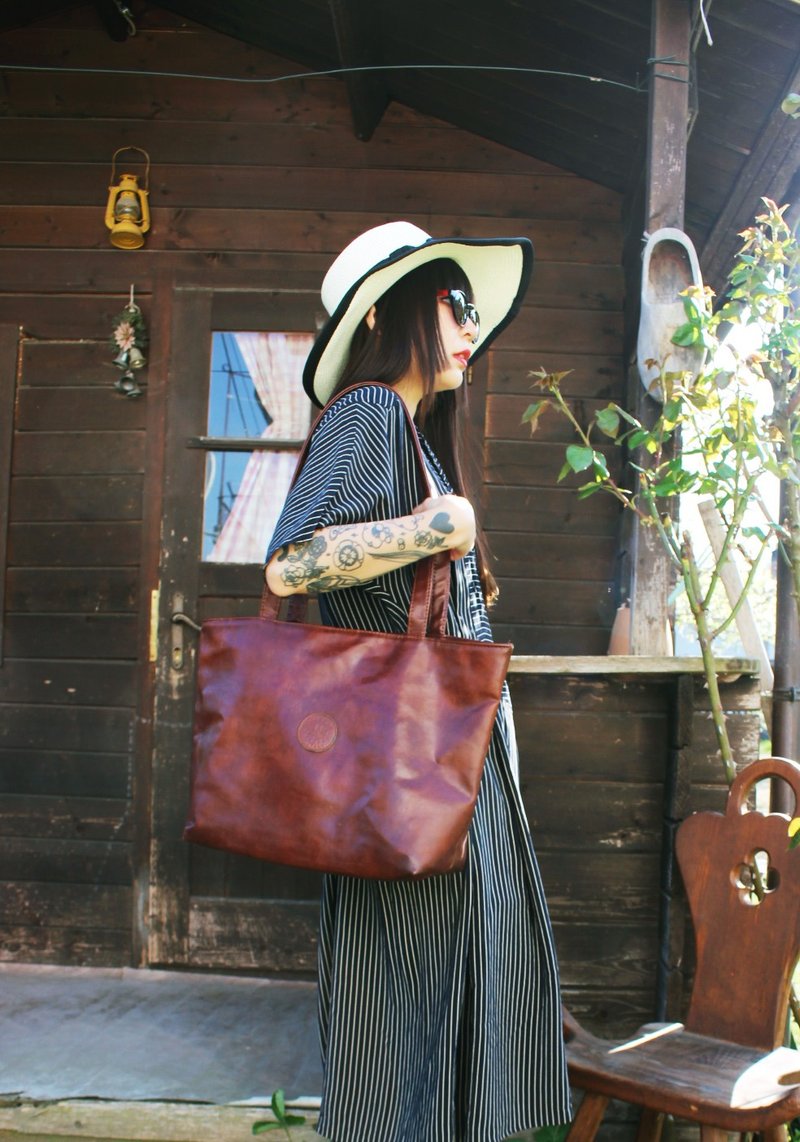 F890意大利制(Vintage)咖啡色真皮革手提包(Made in Italy圆形皮标) - 手提包/手提袋 - 真皮 咖啡色