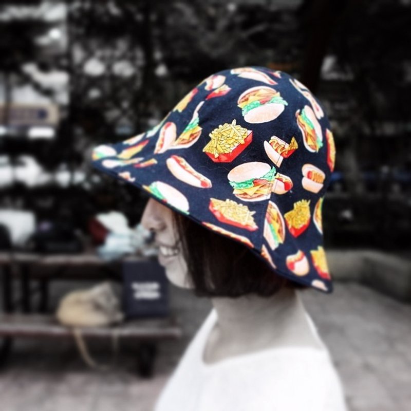 A MERRY HEART♥大侠爱的汉堡包还送薯条热狗花开帽 - 帽子 - 其他材质 黑色