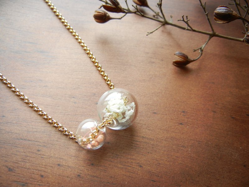 *coucoubird*串起两个玻璃球-粉白 - 项链 - 玻璃 粉红色