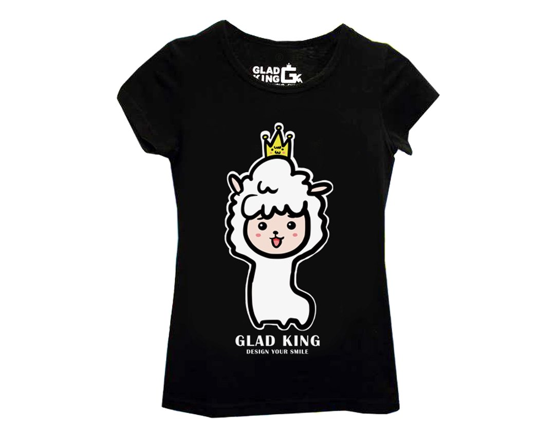 草泥马专卖店GLAD KING 【黑色短袖T恤 国王草泥马羊驼 】 - 女装 T 恤 - 其他材质 黑色